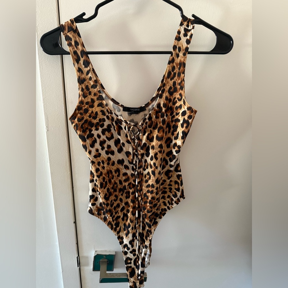 Forever 21 Animal Print Lace-Up Bodysuit